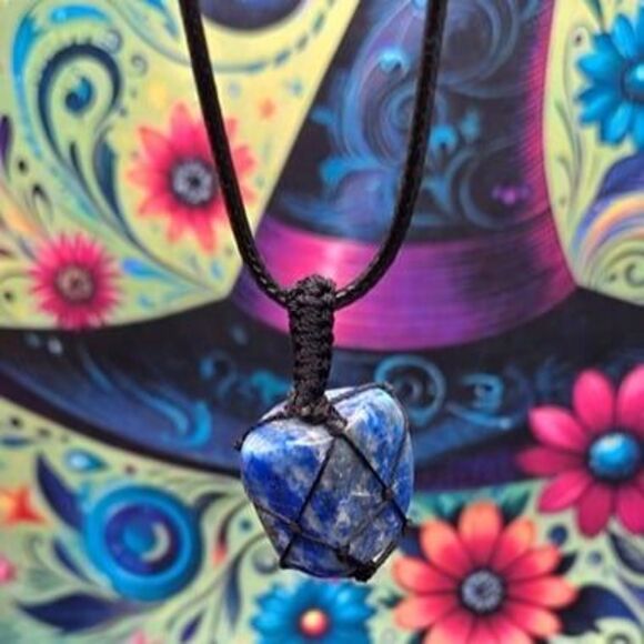 Lapis Lazuli Tumbled Gemstone Corded Pendant - Picture 5 of 7